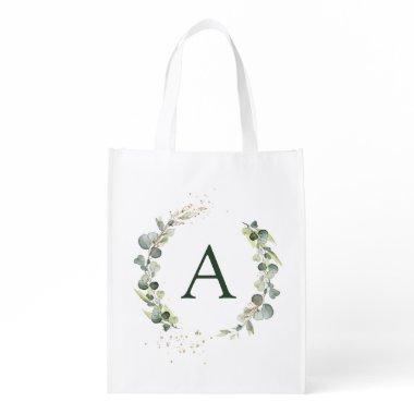 Monogram Eucalyptus Green White Botanical Grocery Bag