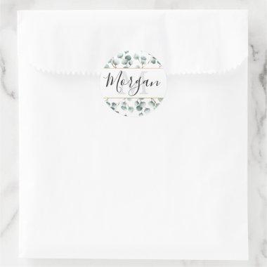 Monogram Eucalyptus Greenery Favor Stickers