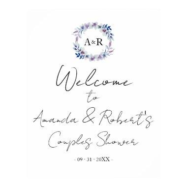Monogram Floral Couples Shower Welcome Sign Board