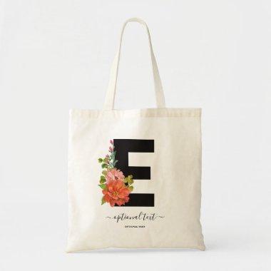 Monogram Floral Custom Single Letter E Tote Bag