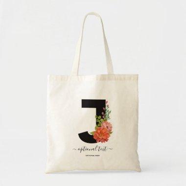 Monogram Floral Custom Single Letter J Tote Bag