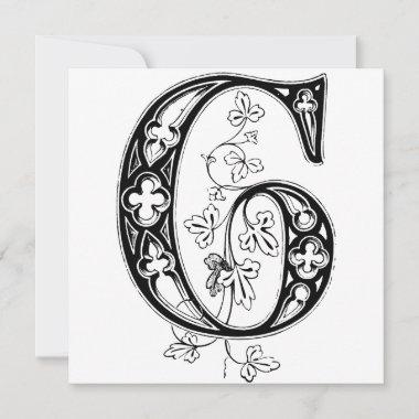 Monogram G Initial Black and White Floral Pattern