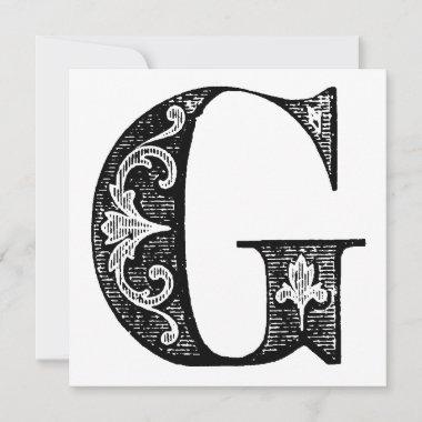 Monogram G Initial Black and White Floral Pattern