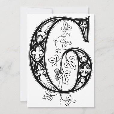 Monogram G Initial Black and White Holiday Invitations