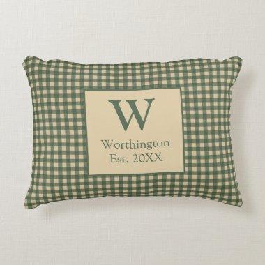 Monogram Green Tan Beige Buffalo Plaid Country Accent Pillow