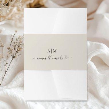 Monogram, Handwriting, Elegant Taupe  Belly Band