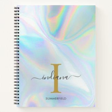 Monogram Holographic Gold Initial Name Custom Notebook