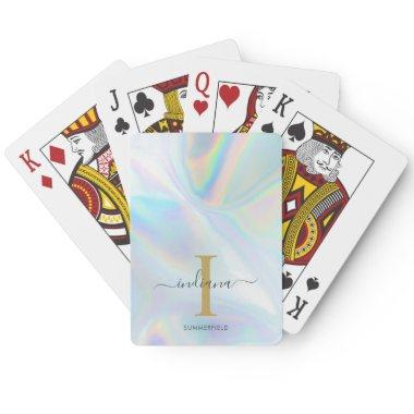 Monogram Holographic Gold Initial Name Custom Poker