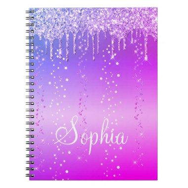 Monogram Hot Pink Dripping Glitter Metallic Notebook