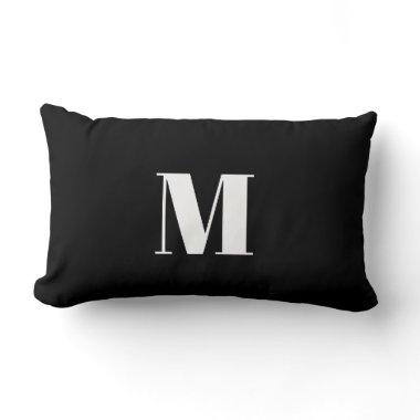 Monogram Initial Black White Simple Minimal Modern Lumbar Pillow