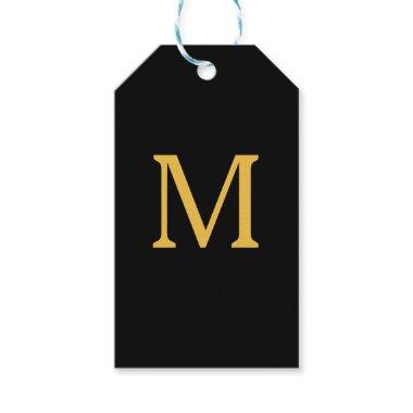 Monogram Initial Custom Name Gold Black Elegant Gift Tags