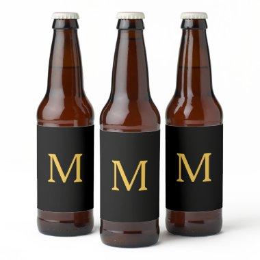 Monogram Initial Custom Name Gold Black Trendy Beer Bottle Label