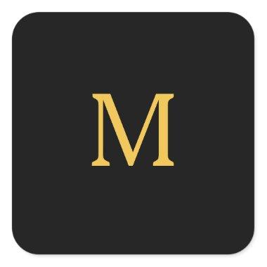 Monogram Initial Custom Name Gold Black Trendy Square Sticker