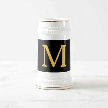 Monogram Initial Gold Black Custom Name Gift Beer Stein