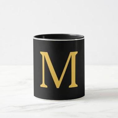 Monogram Initial Gold Black Custom Name Gift Mug