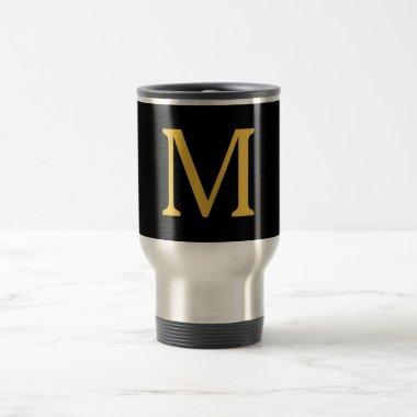 Monogram Initial Gold Black Custom Name Gift Travel Mug