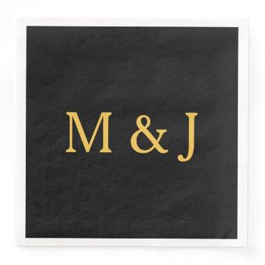 Monogram Initial Gold Black Custom Name Modern Paper Dinner Napkins