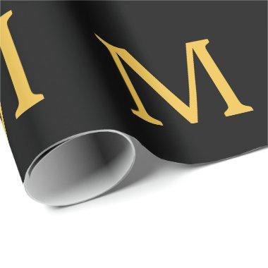 Monogram Initial Gold Black Custom Name Party Wrapping Paper