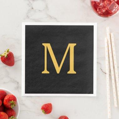 Monogram Initial Gold Golden Black Custom Name Paper Dinner Napkins