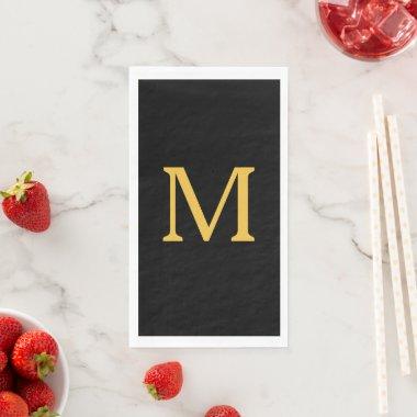 Monogram Initial Gold Golden Black Custom Name Paper Guest Towels