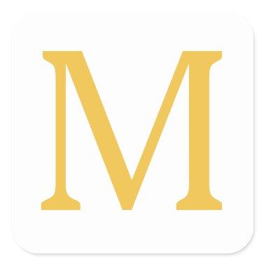Monogram Initial Gold Golden Yellow Custom Name Square Sticker