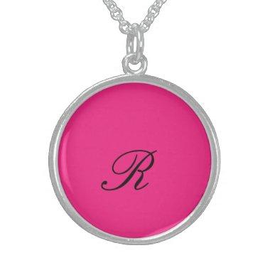 Monogram Initial Hot Pink Cute Chic Girly Trendy Sterling Silver Necklace