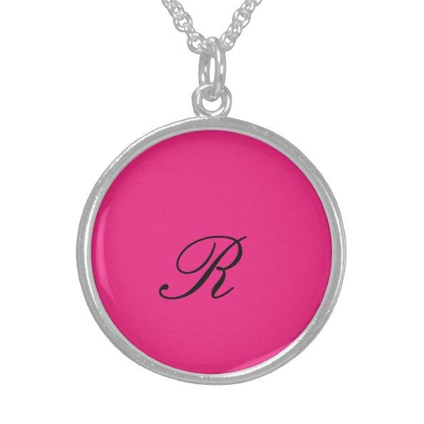 Monogram Initial Hot Pink Cute Chic Girly Trendy Sterling Silver Necklace