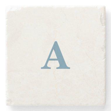 Monogram Initial Name Dusty Blue White Simple Cute Stone Coaster