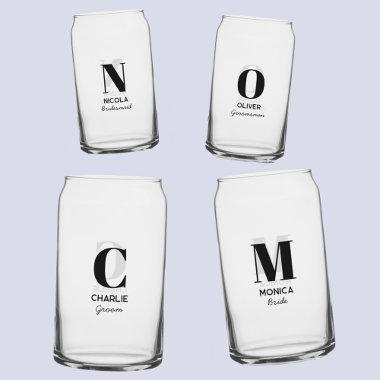 Monogram Initial Name Personalized Wedding Party Can Glass