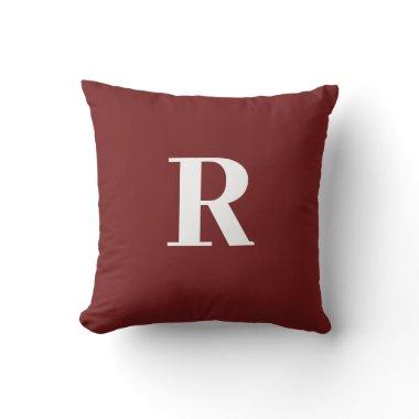 Monogram Initial Simple Minimal Burgundy Red White Outdoor Pillow