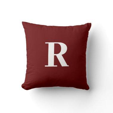 Monogram Initial Simple Minimal Burgundy Red White Throw Pillow