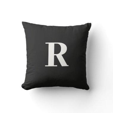 Monogram Initial Simple Minimal Modern Black White Outdoor Pillow