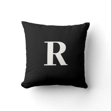Monogram Initial Simple Minimal Modern Black White Throw Pillow