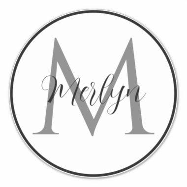 Monogram Initials Custom Name Black White Classy Sticker