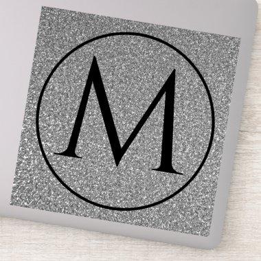 Monogram Initials Custom Name Black White Glitter Sticker
