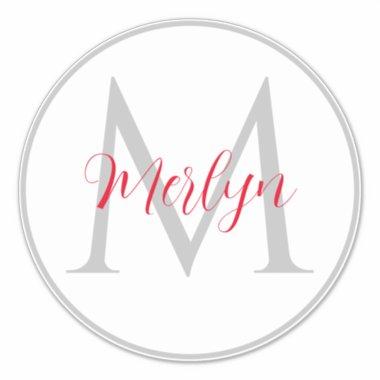 Monogram Initials Custom Name Grey Red White Sticker