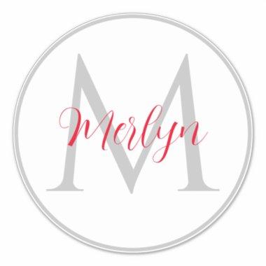 Monogram Initials Custom Name Grey Red White Sticker