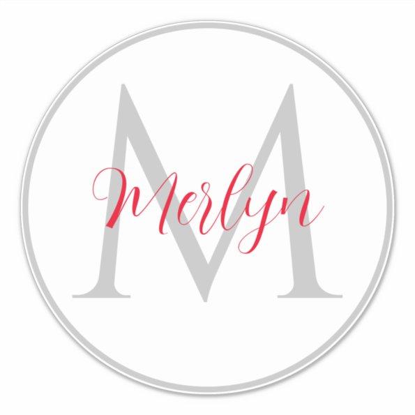 Monogram Initials Custom Name Grey Red White Sticker