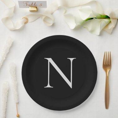 Monogram Initials Name Customized Black White Paper Plates