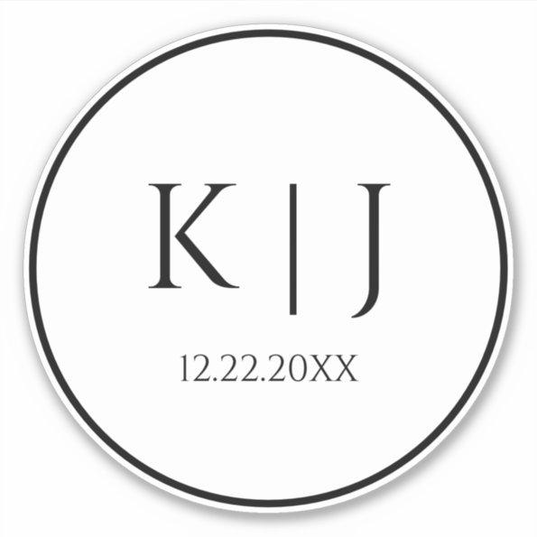 Monogram Initials Name Elegant Minimalist Wedding Sticker