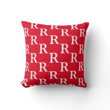 Monogram Initials Pattern Name Red White Colorful Throw Pillow