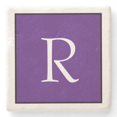 Monogram Initials Purple White Custom Name Stone Coaster