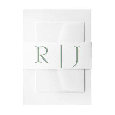 Monogram Initials Sage Green White Simple Wedding Invitations Belly Band