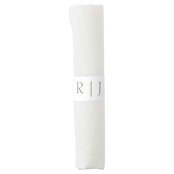 Monogram Initials Sage Green White Simple Wedding Napkin Bands