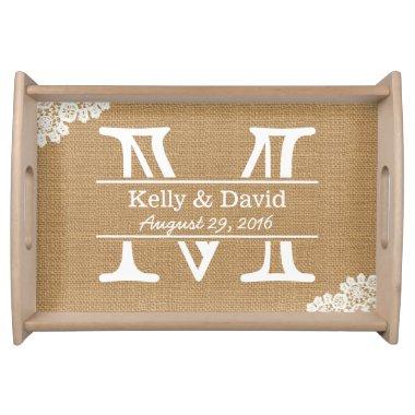 Monogram Lace & Burlap Rustic Wedding Serving Tray