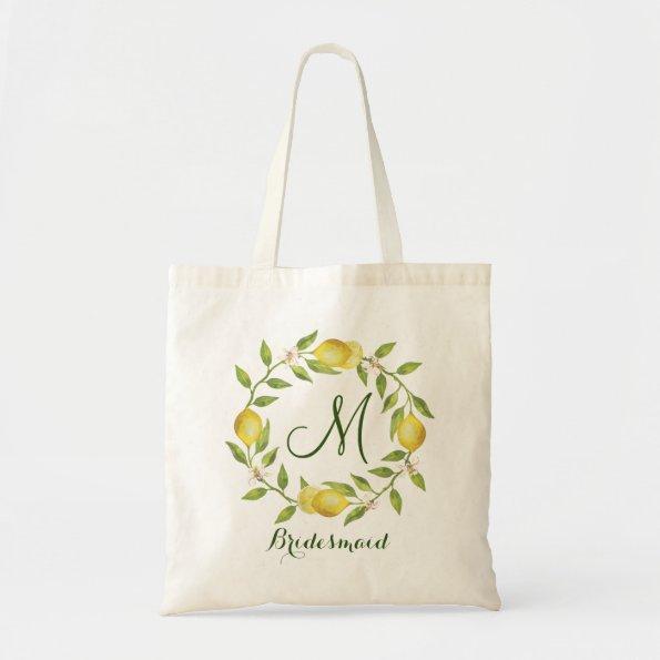 Monogram Lemons Blossom Bridesmaid Tote Bag