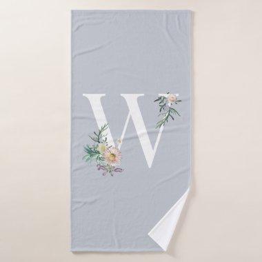 Monogram Letter W Floral Bathroom Towel Set