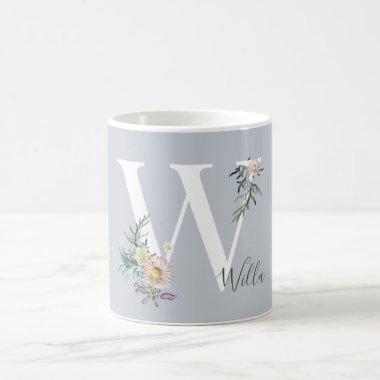 Monogram Letter W Floral Personalized Coffee Mug