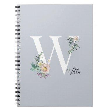 Monogram Letter W Floral Personalized Notebook
