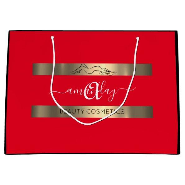 Monogram Name Black Red Body CareGold Luxury Shop Large Gift Bag